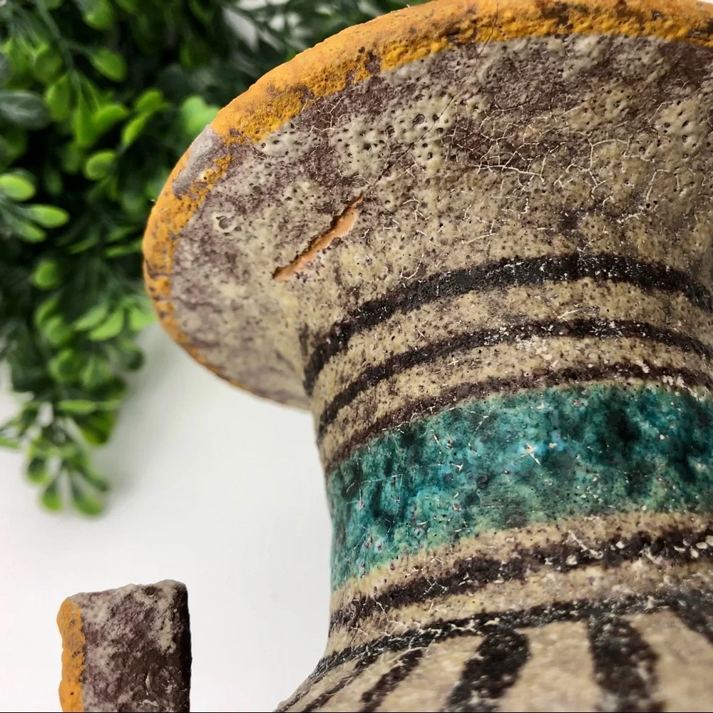 Vintage Italian Lava Glaze Geometric Print Ceramic Clay Pottery Vase MCM Italy - Picture 8 of 12